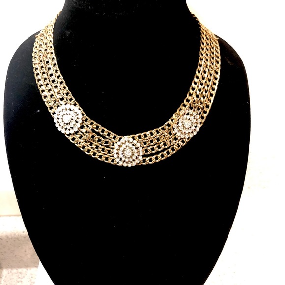 unbrande Jewelry - Byzantine gold 4-chain white rhinestone necklace